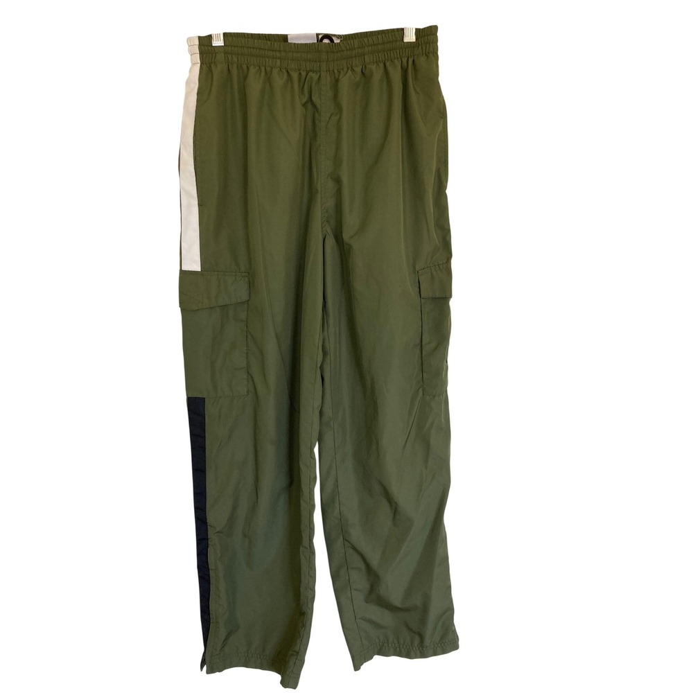 Champion Mens Olive Green Cargo Track Pants White Navy Stripe Size Small Y2K